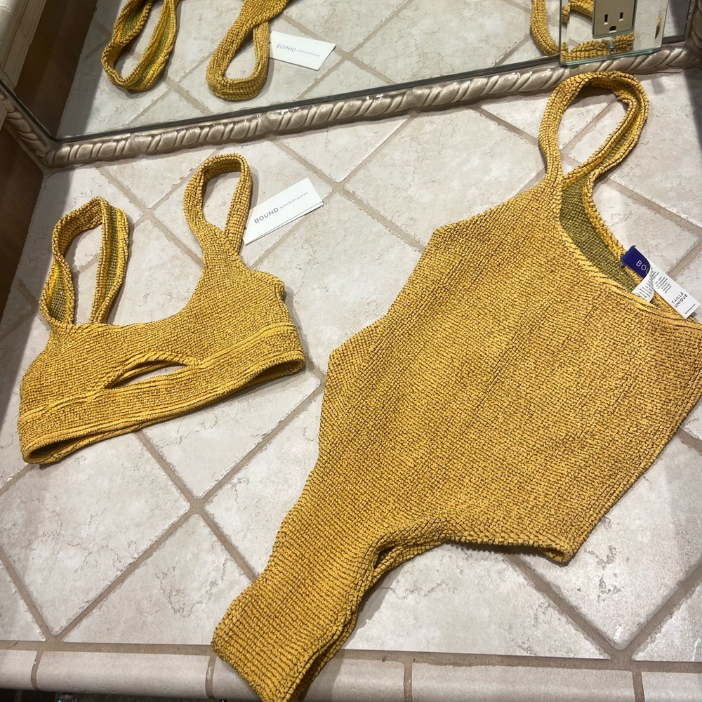 bond-eye Yellow Knit One Piece with matching too for the price of one